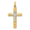 14k Two-Tone Textured and Polished Hollow Latin Cross Pendant