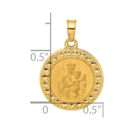 14k Polished and Satin Hollow Our Lady of Mt. Carmel Medal Round Pendant