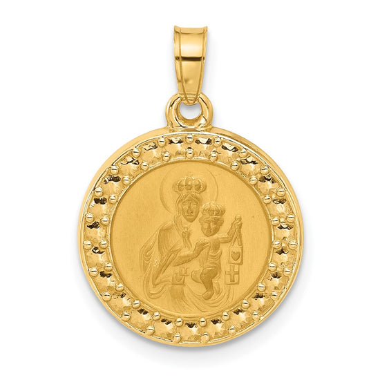14k Polished and Satin Hollow Our Lady of Mt. Carmel Medal Round Pendant