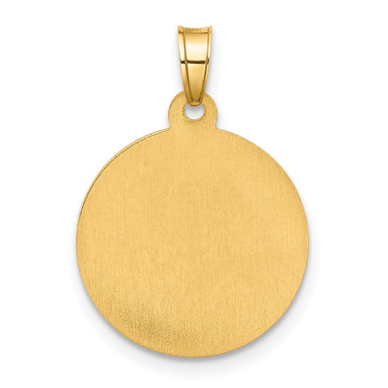 14K and White Rhodium Polished and Satin Hollow Our Lady of Mt. Carmel Medal Round Pendant