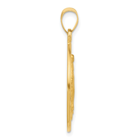 14k Polished and Satin Solid Miraculous Medal Plain Back Round Pendant