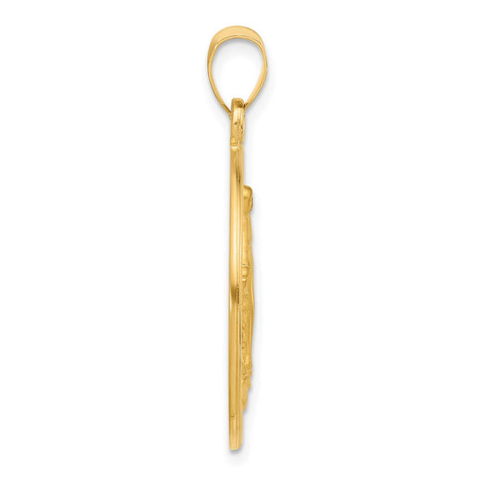14k Polished and Satin Solid Miraculous Medal Plain Back Round Pendant