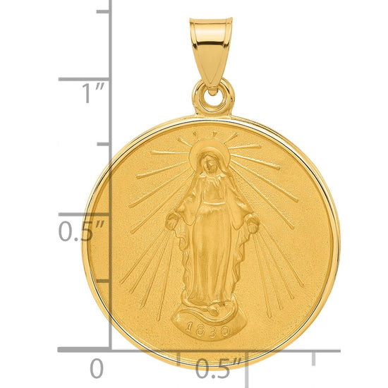 14k Polished and Satin Solid Miraculous Medal Plain Back Round Pendant