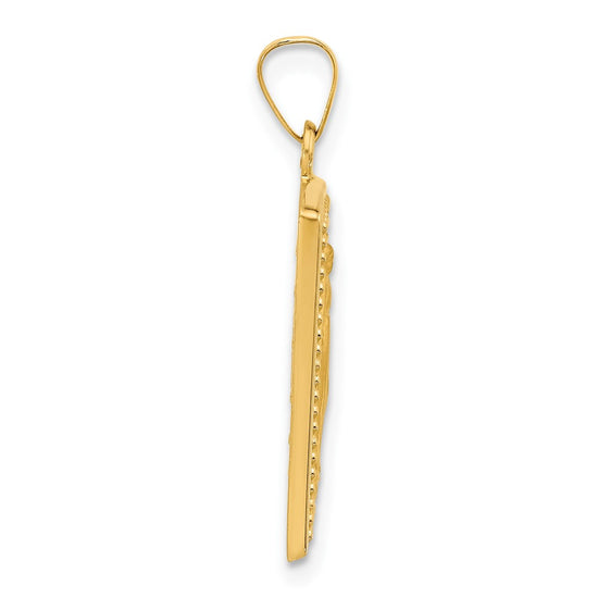 14k Polished and Satin Hollow Miraculous Medal Rectangular Pendant