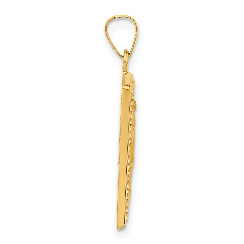 14k Polished and Satin Hollow Miraculous Medal Rectangular Pendant