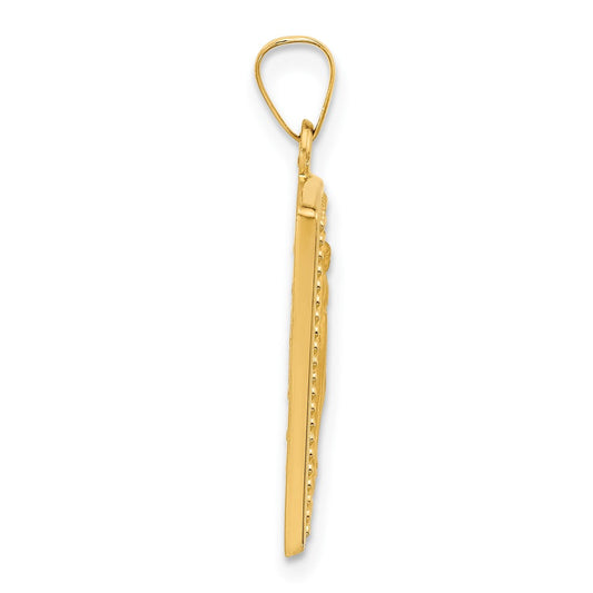 14k Polished and Satin Hollow Miraculous Medal Rectangular Pendant