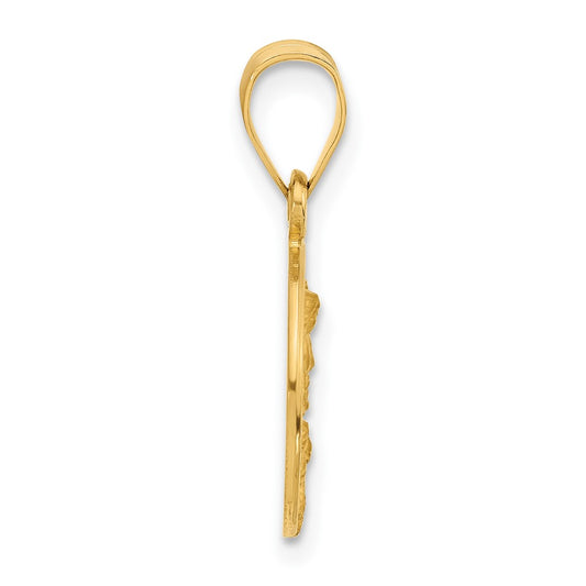 14k Polished and Satin Solid Our Guardian Angel Medal Pendant