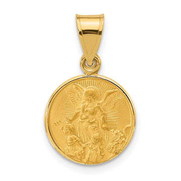 14k Polished and Satin Solid Our Guardian Angel Medal Pendant