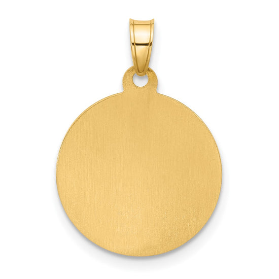 14K with White Rhodium Polished and Satin Hollow St. Christopher Medal Round Pendant