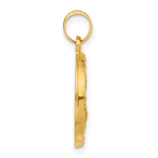 14K Polished and Satin Hollow St. Joseph Medal Round Pendant