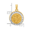 14K with White Rhodium Polished and Satin Hollow St. Joseph Medal Round Pendant