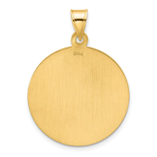 14k Polished and Satin Solid Large St. Michael Medal Round Pendant