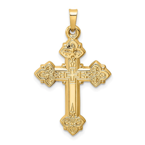 14k Budded Hollow Cross Pendant