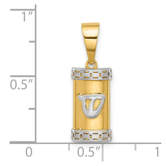 14k with White Rhodium Polished Mezuzah with Shin Pendant