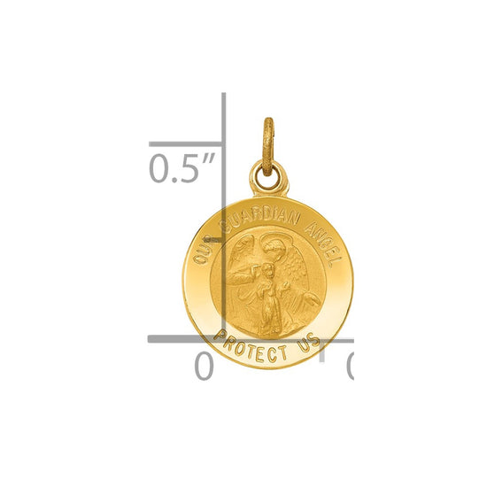 14k Polished and Satin Solid Our Guardian Angel Medal Charm