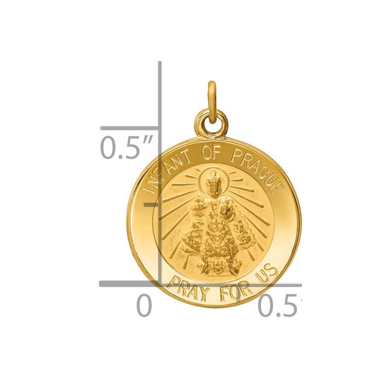 14k Polished and Satin Solid Infant of Prague Medal Round Charm