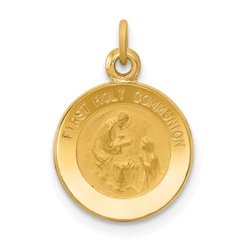 14k Polished and Satin Solid FIRST HOLY COMMUNION Medal Round Charm