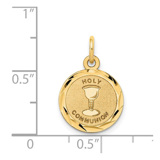 14k Polished and Satin Solid HOLY COMMUNION Diamond-cut Edge Round Disc Charm