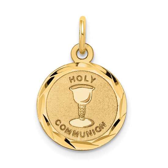 14k Polished and Satin Solid HOLY COMMUNION Diamond-cut Edge Round Disc Charm