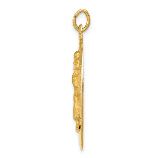 14k Polished and Satin Solid Cut-out Saint Christopher Medal Oval Pendant
