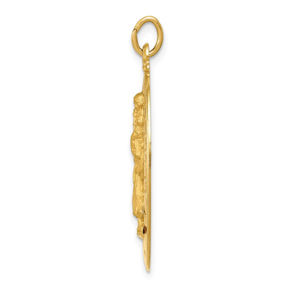 14k Polished and Satin Solid Cut-out Saint Christopher Medal Oval Pendant