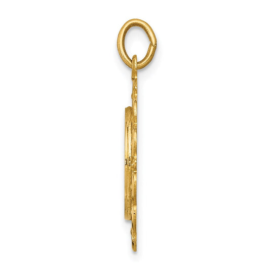 14k Polished and Satin Solid Saint Anthony Medal with Scalloped Edge Charm