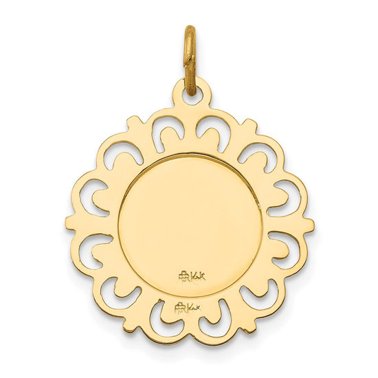 14k Polished and Satin Solid Saint Anthony Medal with Scalloped Edge Charm