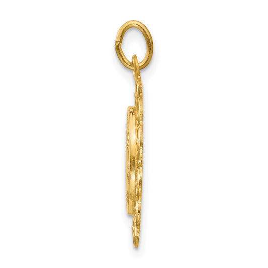 14k Polished and Satin Solid Saint Theresa Medal Scalloped Edge Round Charm