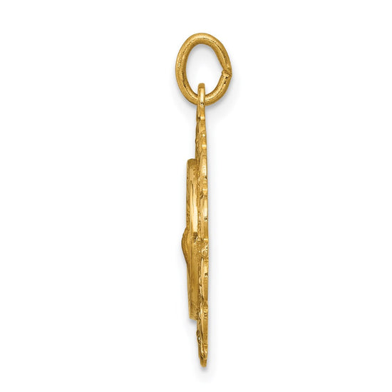 14k Polished and Satin Solid Saint Francis of Assisi Medal Scalloped Edge Round Pendant