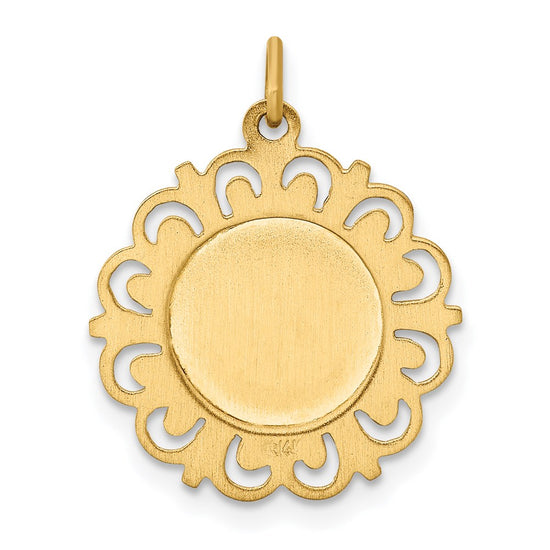 14k Polished and Satin Solid Saint Francis of Assisi Medal Scalloped Edge Round Pendant