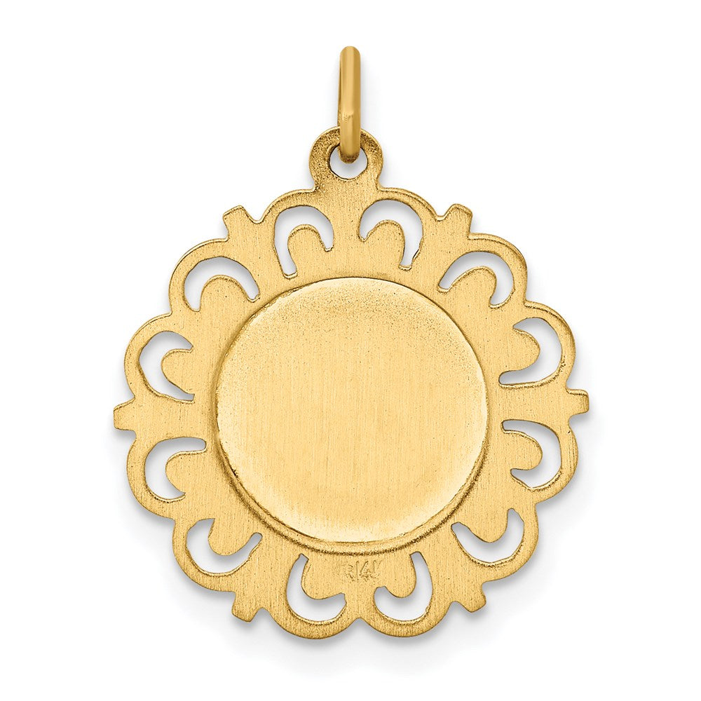 14k Polished and Satin Solid Saint Francis of Assisi Medal Scalloped Edge Round Pendant