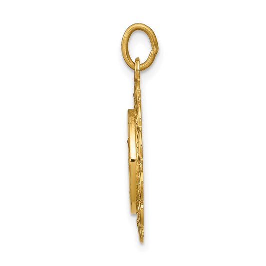 14k Polished and Satin Solid Saint Anne Medal Scalloped Edge Charm