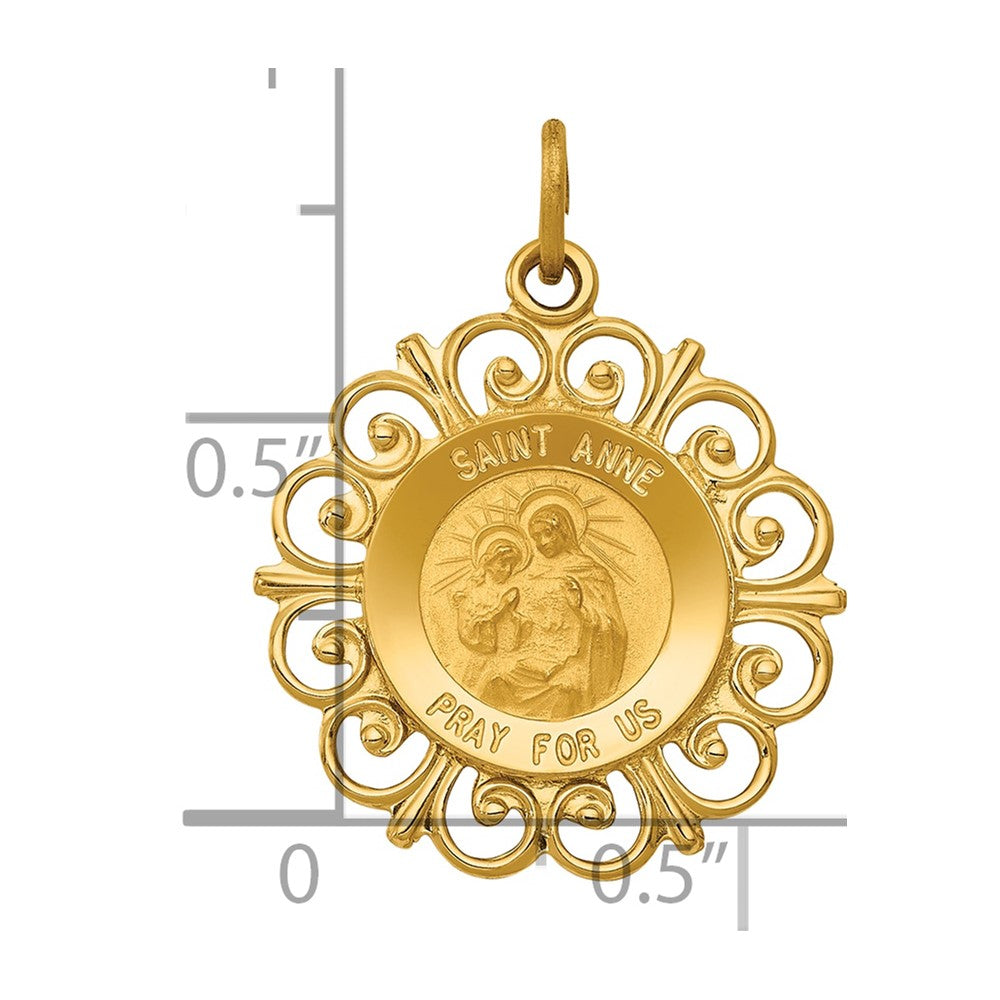 14k Polished and Satin Solid Saint Anne Medal Scalloped Edge Charm