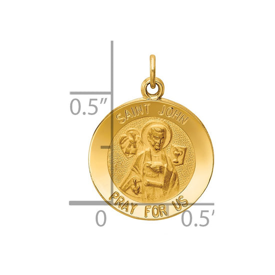 14k Polished and Satin Solid Saint John Medal Round Charm