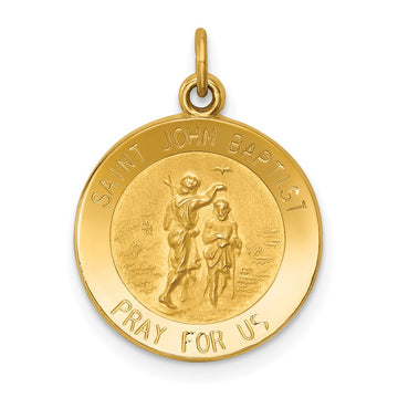 14k Polished and Satin Solid St John the Baptist Medal Round Pendant