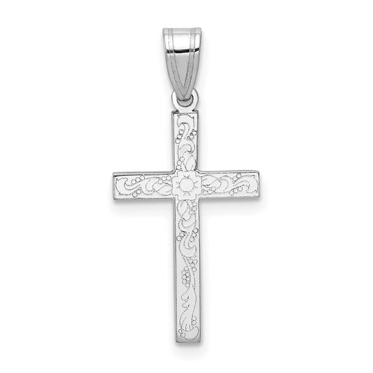 Gold Etched Floral Design Cross Pendant