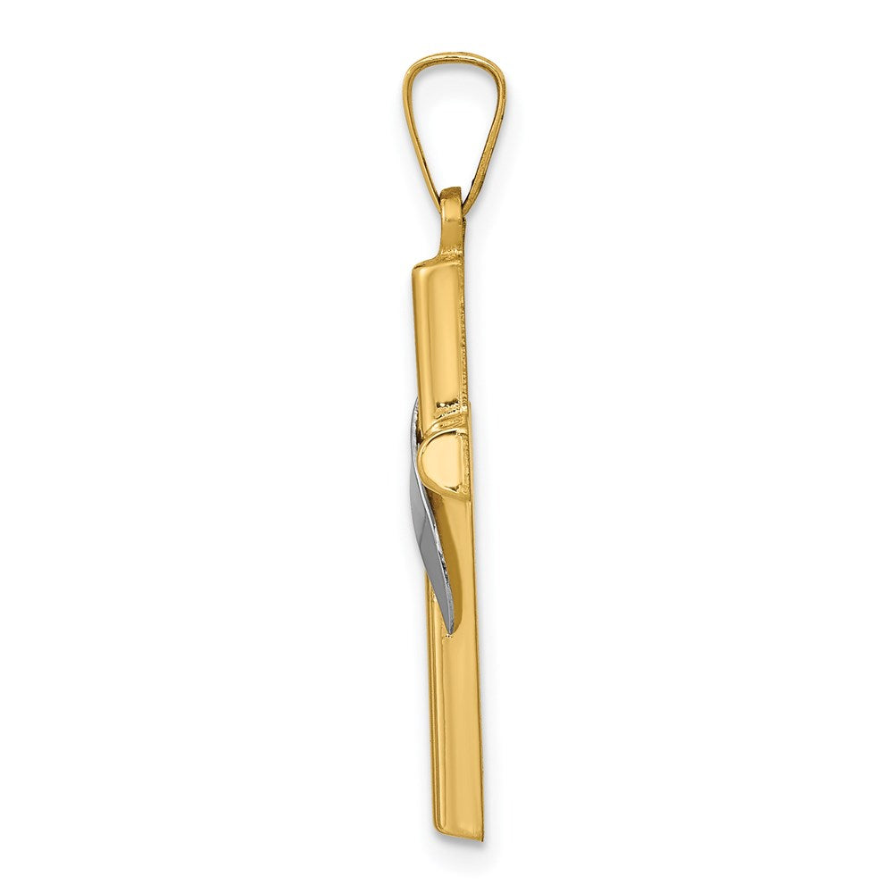 14K Two-Tone Hollow Cross with Drape Charm
