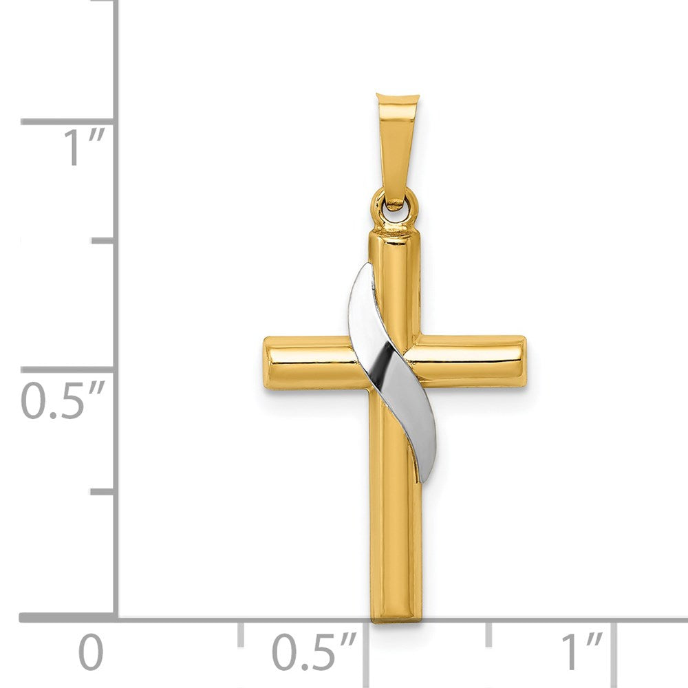 14K Two-Tone Hollow Cross with Drape Charm