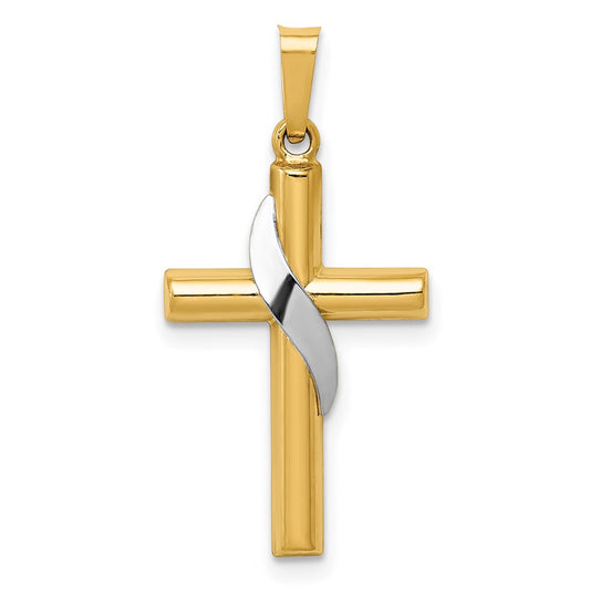 14K Two-Tone Hollow Cross with Drape Charm