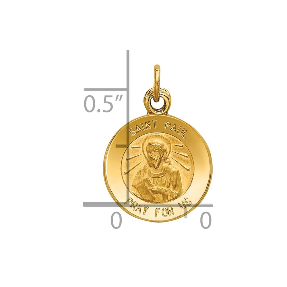 14k Polished and Satin Solid Saint Paul Medal Round Charm