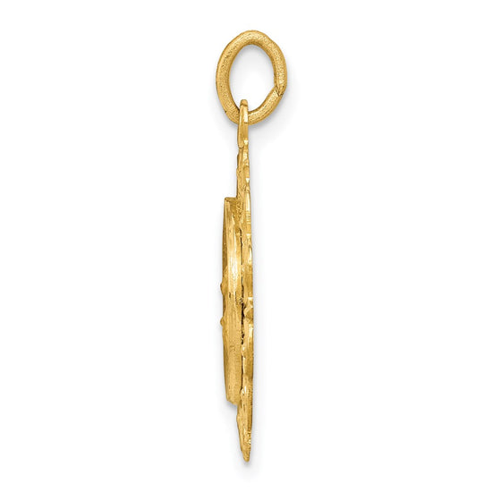 14k Polished and Satin Solid Our Lady Of The Assumption Medal Scalloped Edge Round Pendant