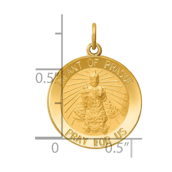 14k Polished and Satin Solid Infant of Prague Medal Round Charm