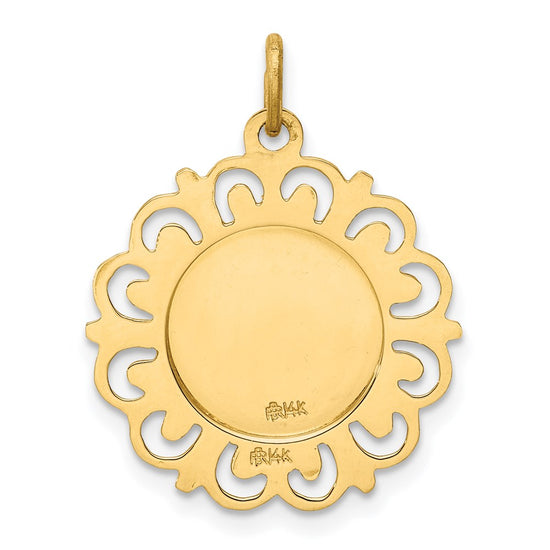 14k Polished and Satin Solid Our Lady of Mt. Carmel Medal Scalloped Edge Round Charm