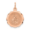 14k Rose Gold Satin and Polished Saint Christopher Medal Scalloped Edge Round Charm