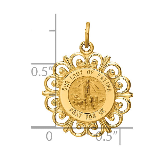 14k Polished and Satin Solid Our Lady of Fatima Medal Scalloped Edge Round Pendant