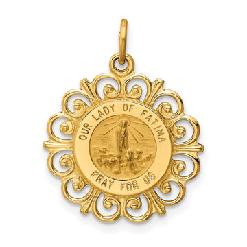 14k Polished and Satin Solid Our Lady of Fatima Medal Scalloped Edge Round Pendant