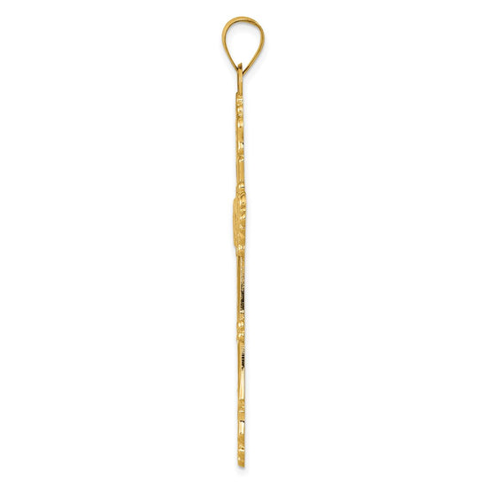 14K Polished Fleur de Lis Cross Pendant