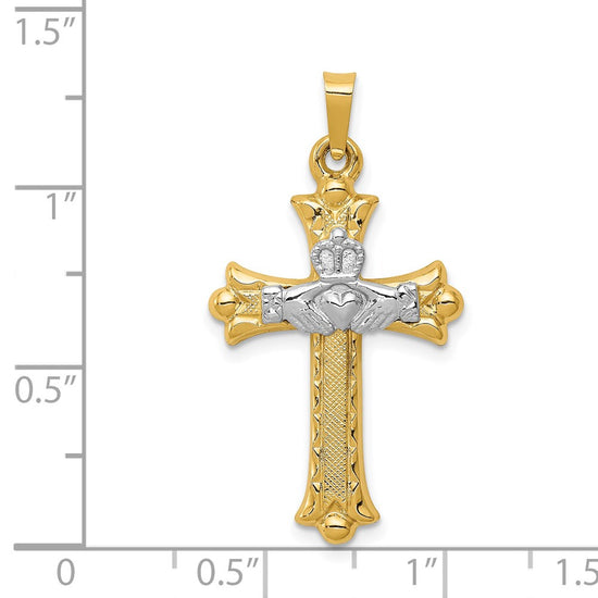 14k Two-tone Claddagh Cross Pendant