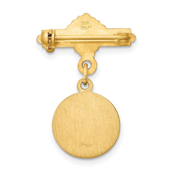14k Polished and Satin Solid Holy Family Medal Pin