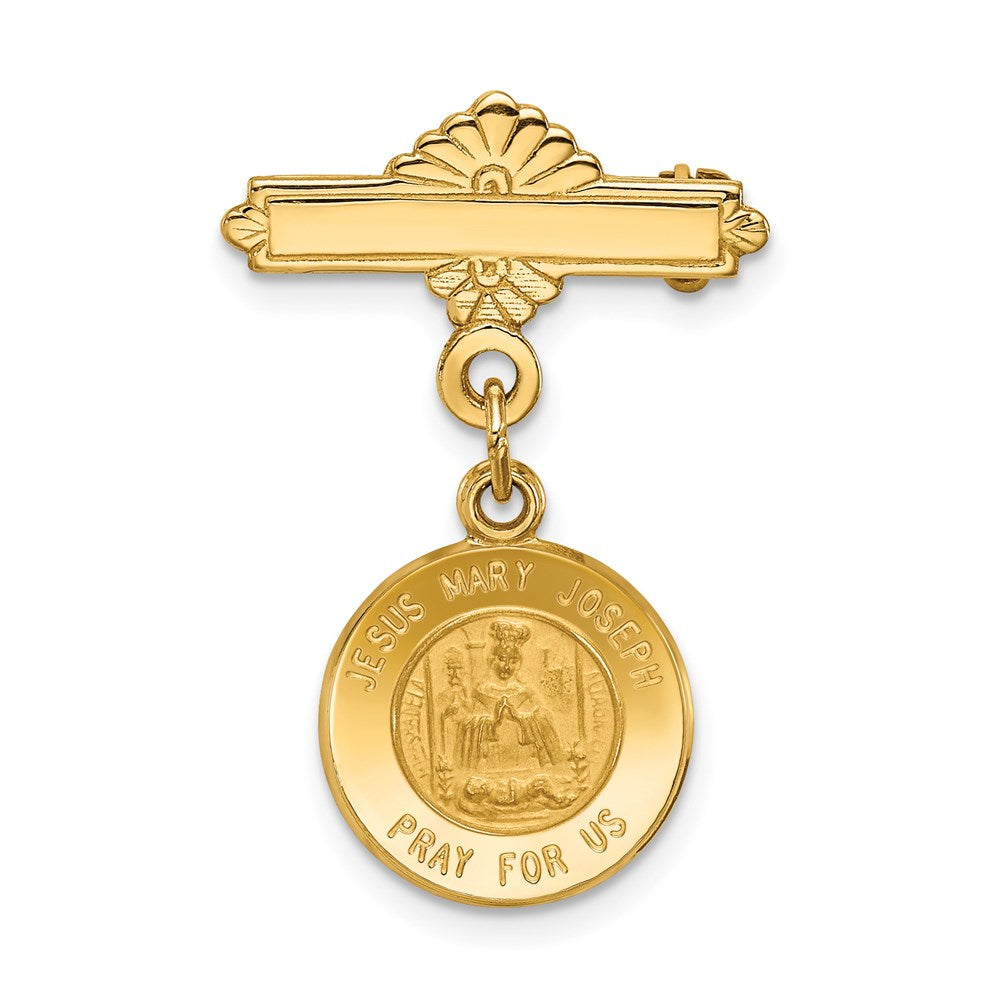 14k Polished and Satin Solid Holy Family Medal Pin